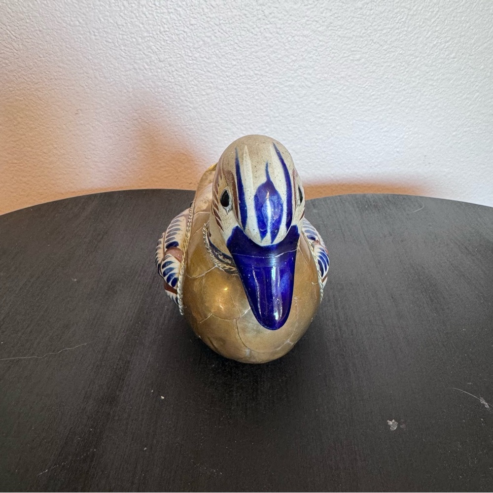 Vintage Mexican Tonala Pottery and Brass Duck - Picture 6 of 8